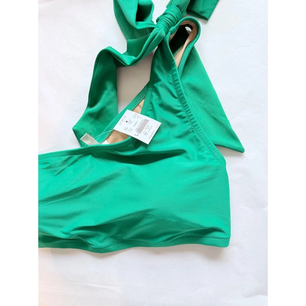 J.Crew One-shoulder bow bikini top Green Large NWT